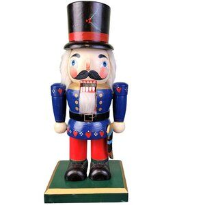 Vintage 90s 14 Inch Patriotic Nutcracker Wood Christmas Tree Home Decor Red Blue